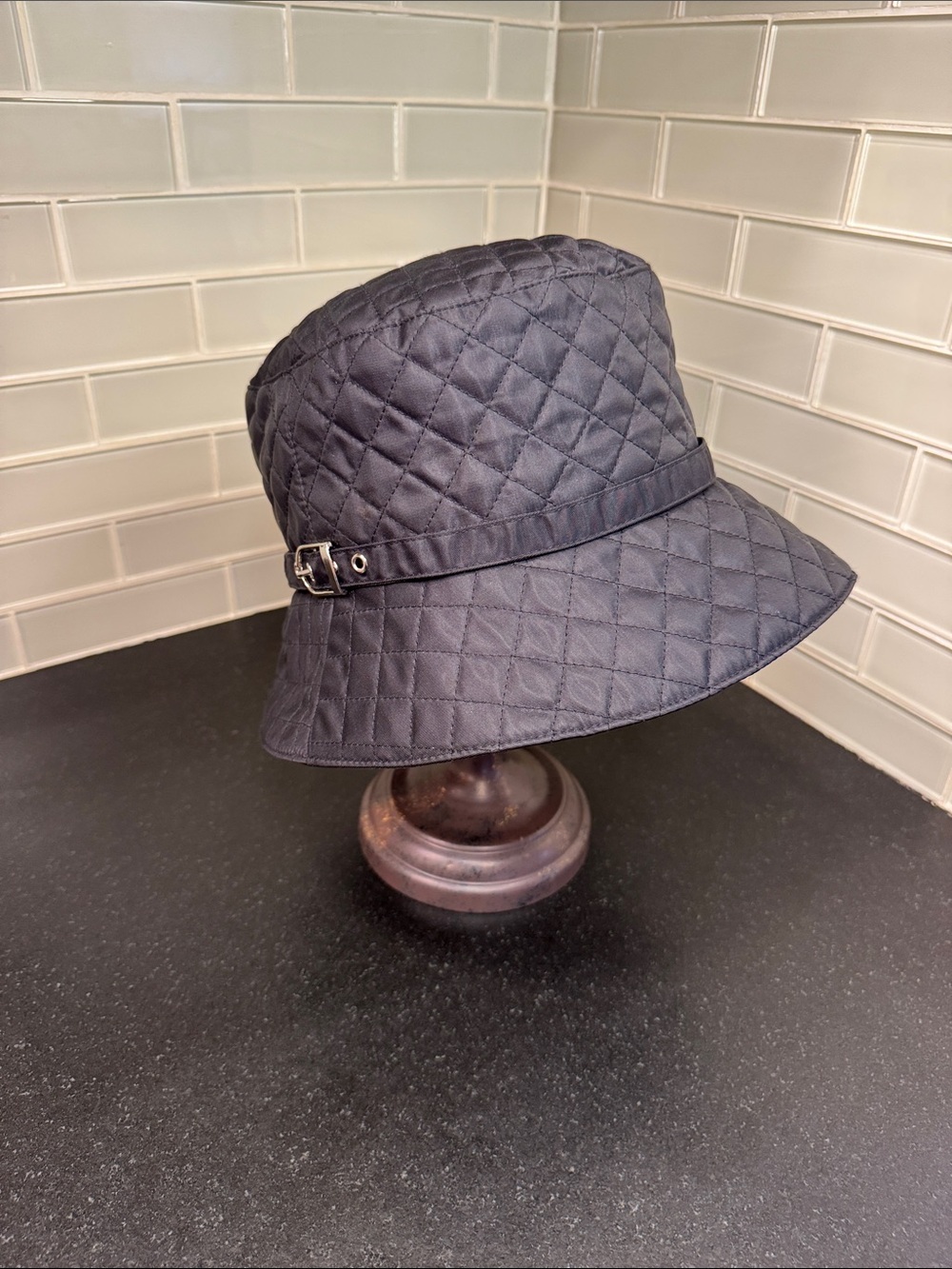 Wallaroo Quilted Black Bucket Hat with Side Buckle Accent
